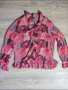 Claudia EV Floral Pink Ruffle Blouse